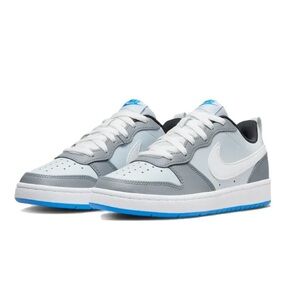 Nike Court Borough White Gray Blue Boys Size 7Y Low Top Sneakers